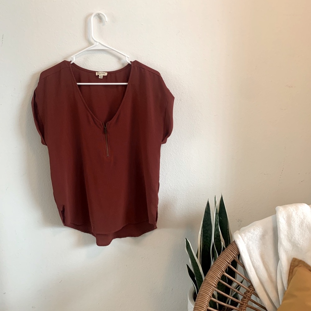 Burnt Orange Zipper Front Blouse